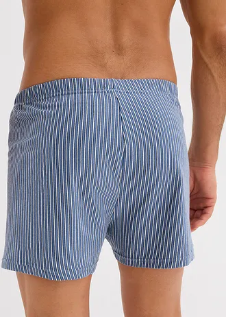 Volné žerzejové boxerky z bavlny (3 ks v balení), barva: džínově modrá/černá /bílá s proužky