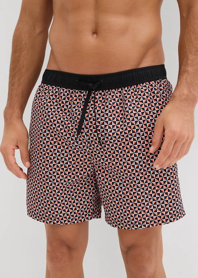 Short de bain homme, Couleur: rouge/blanc/noir graphique