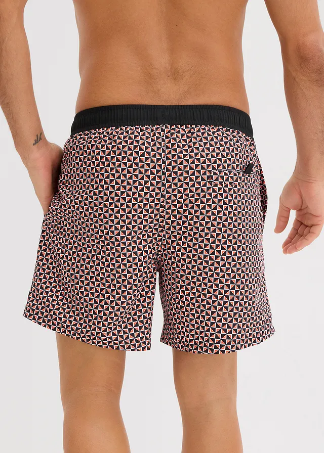 Short de bain homme, Couleur: rouge/blanc/noir graphique