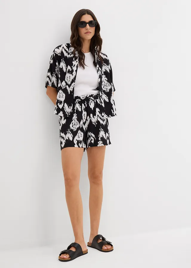 Short à taille élastiquée en viscose • noir/écru imprimé • product-page.page-title-suffix