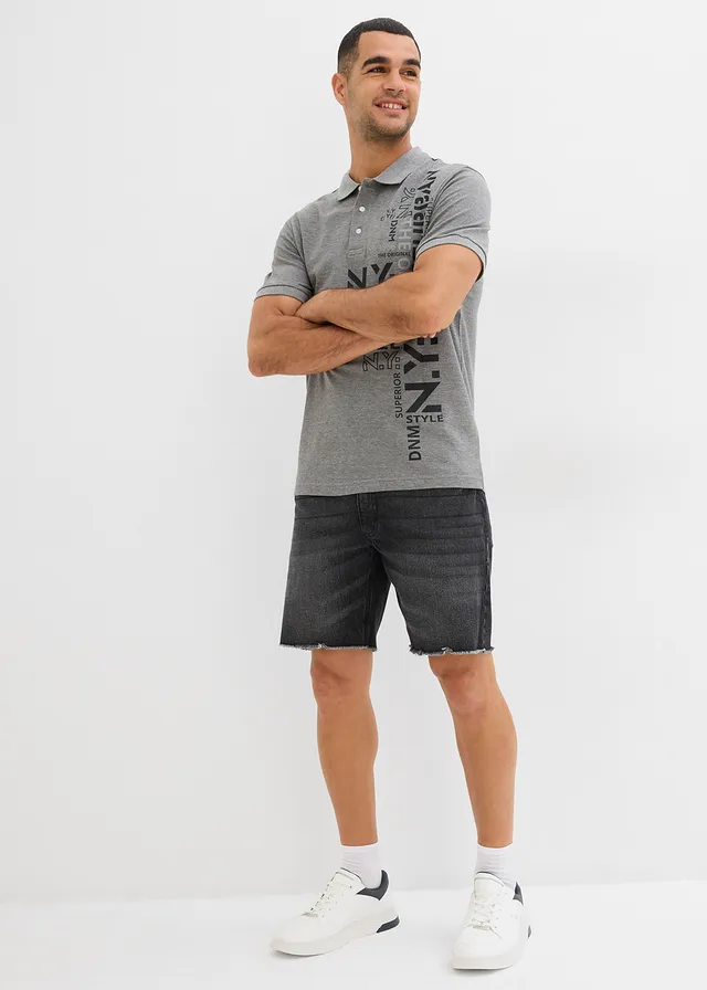 Polo Slim Fit en maille piquée 100% coton, Couleur: gris chiné imprimé