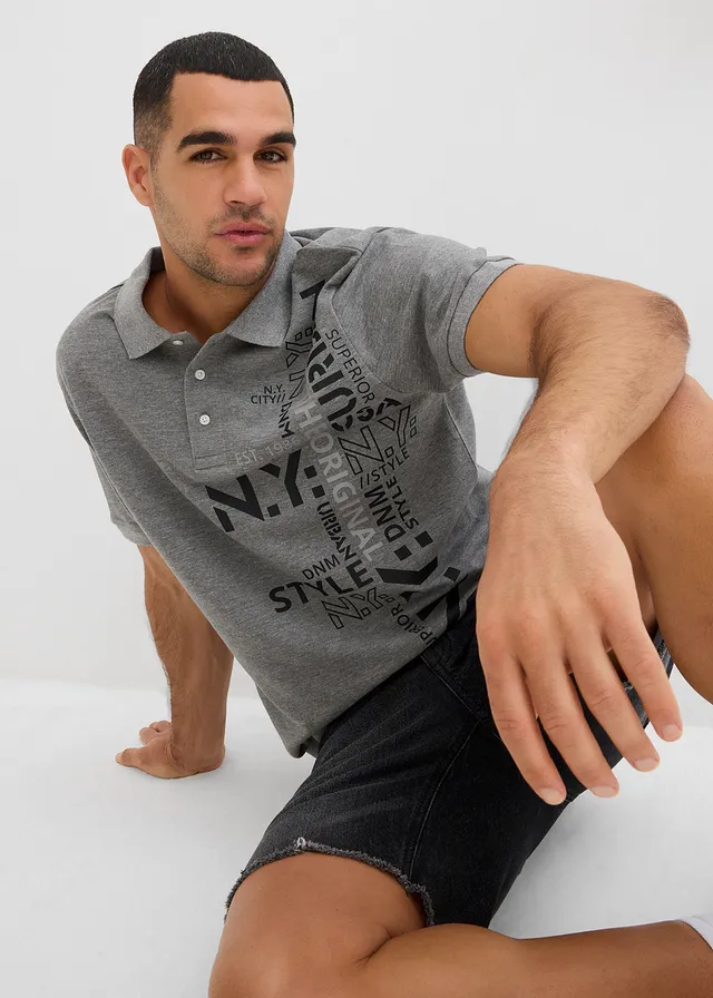 Polo Slim Fit en maille piquée 100% coton • gris chiné imprimé • product-page.page-title-suffix