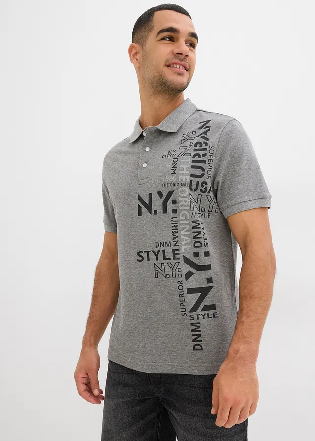 Polo Slim Fit en maille piquée 100% coton • gris chiné imprimé • product-page.page-title-suffix
