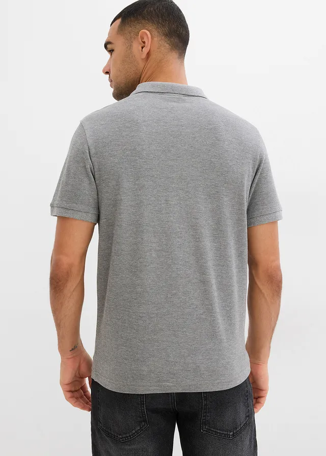 Polo Slim Fit en maille piquée 100% coton, Couleur: gris chiné imprimé