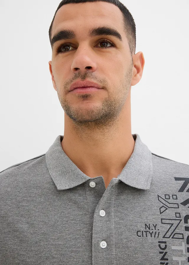 Polo Slim Fit en maille piquée 100% coton • gris chiné imprimé • product-page.page-title-suffix