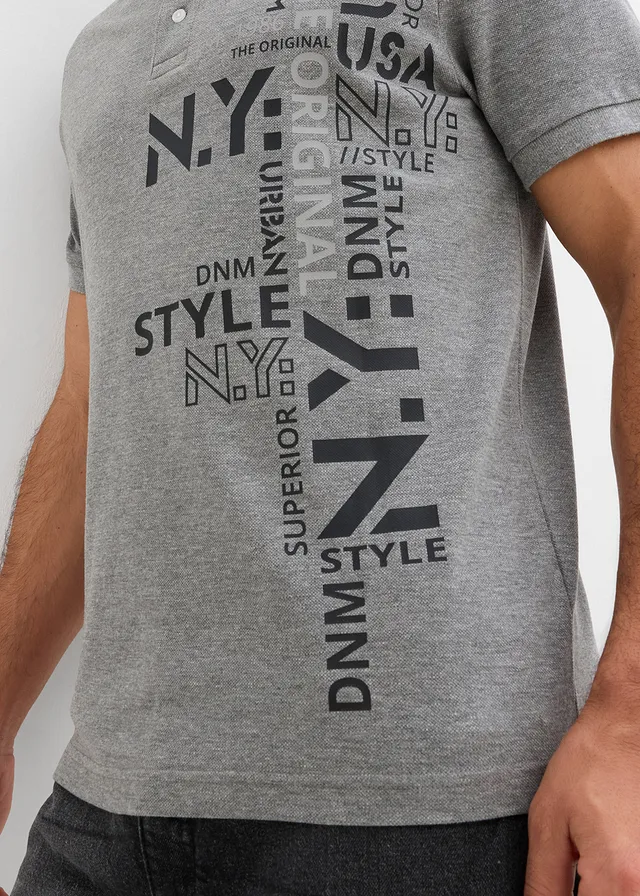 Polo Slim Fit en maille piquée 100% coton • gris chiné imprimé • product-page.page-title-suffix