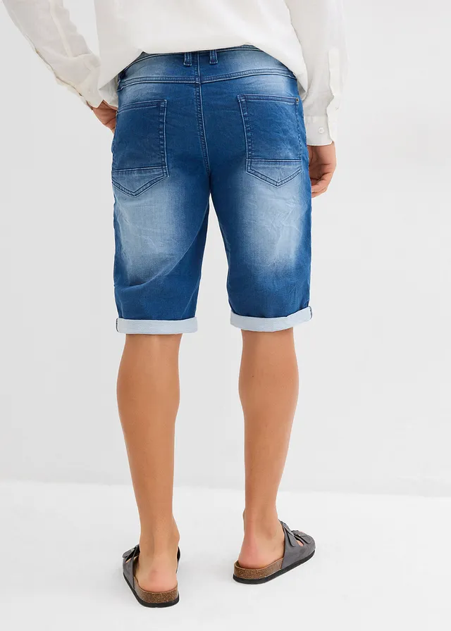 Bermuda en molleton effet jean, loose, Couleur: bleu moyen denim used
