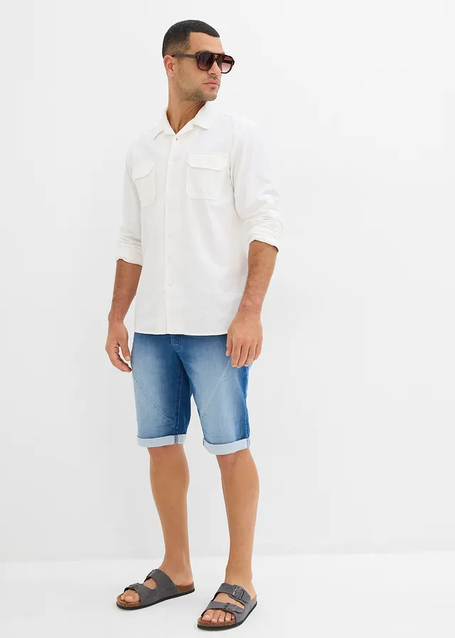 Bermuda en molleton effet jean, loose, Couleur: bleu moyen denim used