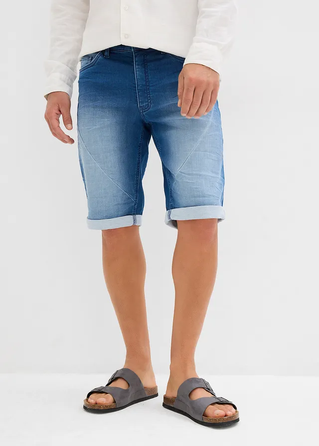 Bermuda en molleton effet jean, loose, Couleur: bleu moyen denim used