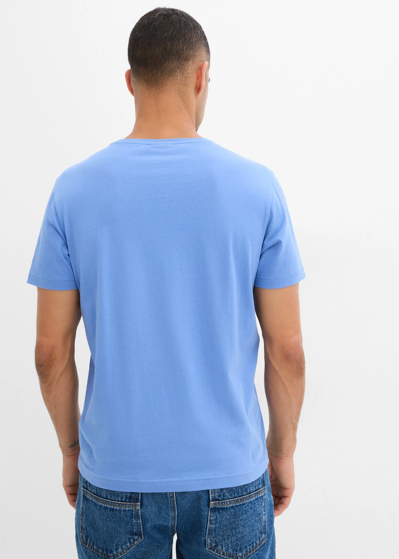 Lot de 3 T-shirts col V • bleu ciel + bleu foncé + bleu fumé • Boutique bonprix