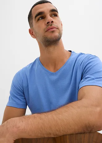 T-shirt met V-hals (set van 3) • hemelblauw+donkerblauw+rookblauw • bonprix online shop