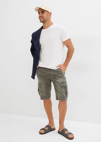 Regular fit sweat jeans bermuda • grijs denim/donkerolijfgroen • bonprix online shop