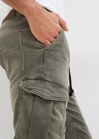 Regular fit sweat jeans bermuda • grijs denim/donkerolijfgroen • bonprix online shop