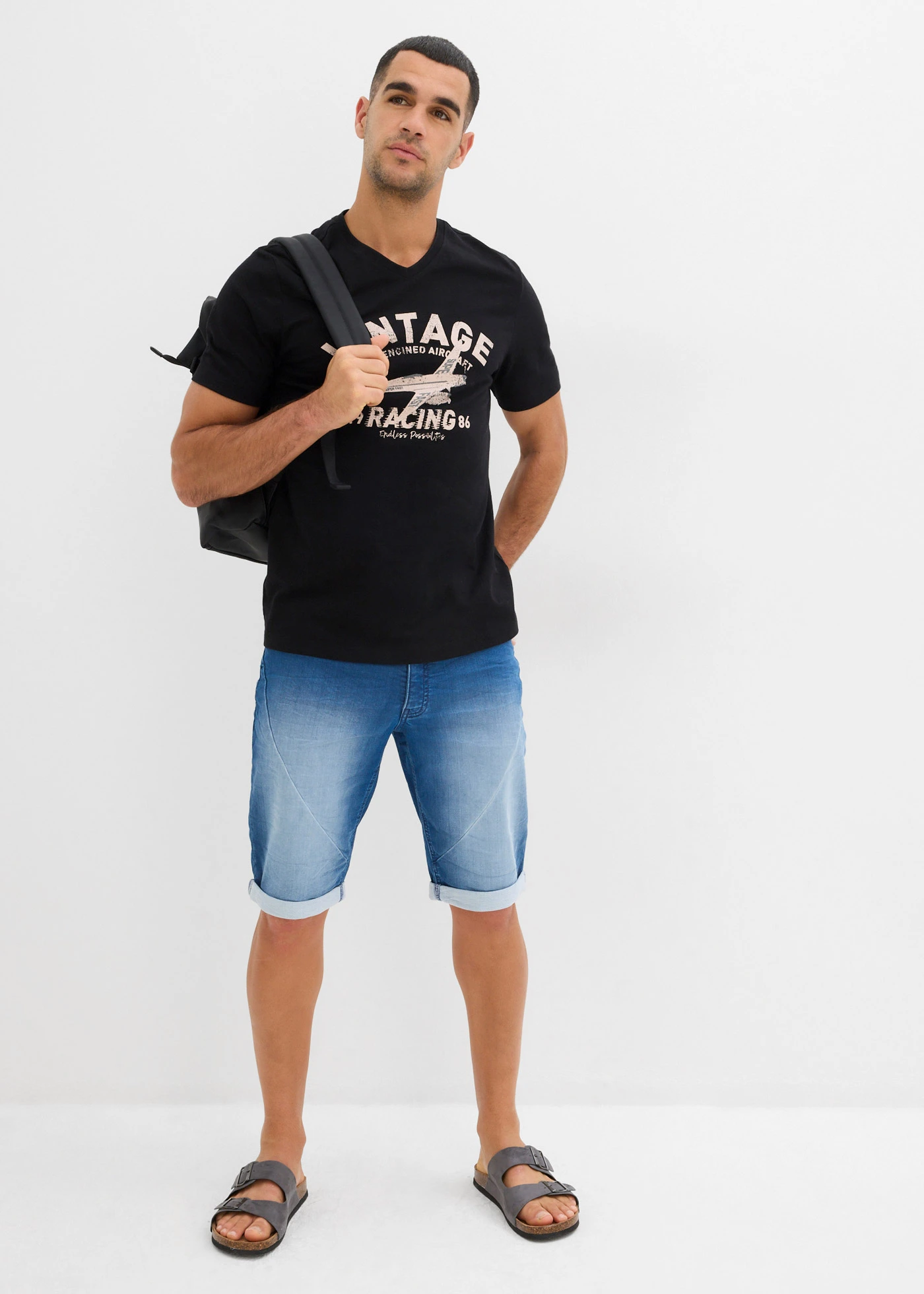 T-shirt van vlamgaren • zwart met print • bonprix online shop