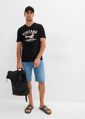 Bermudy z džínové teplákoviny, Slim Fit (2 ks v balení) • tmavě modrý denim/světle modrý denim • bonprix obchod