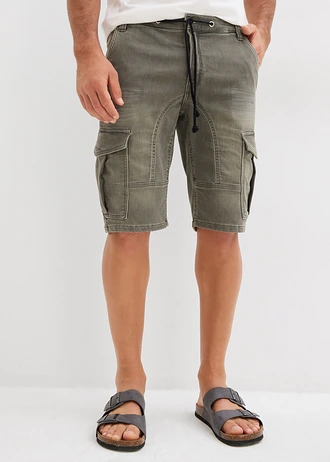 Regular fit sweat jeans bermuda • grijs denim/donkerolijfgroen • bonprix online shop