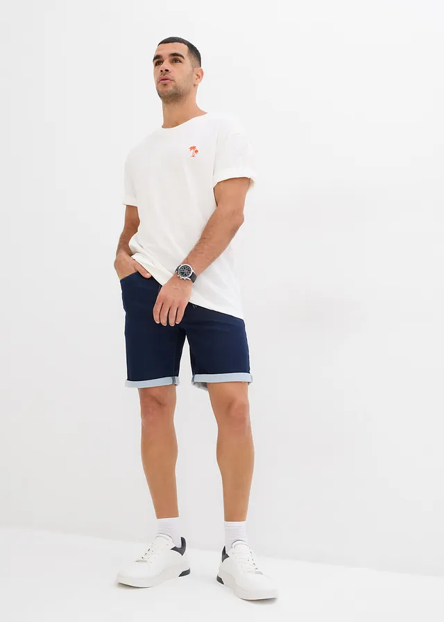 Long sweatjeans short, regular fit, Kleur: donkerblauw denim