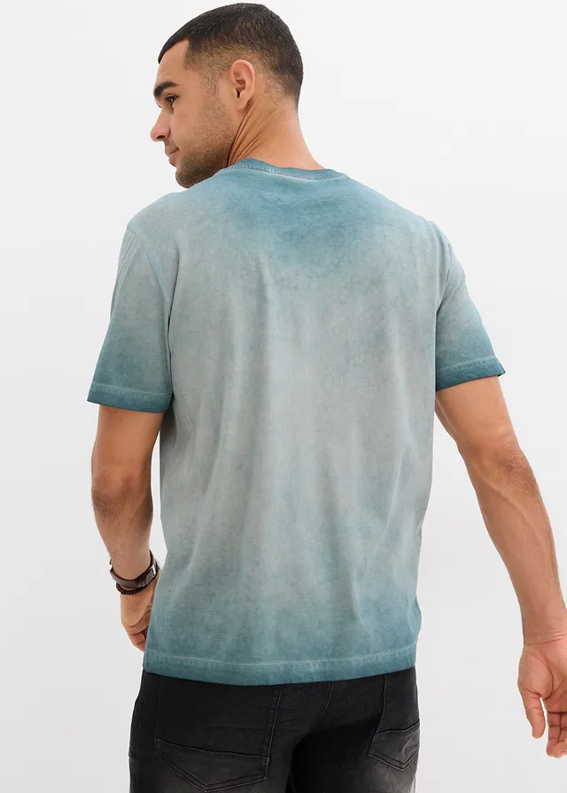 Tricou cu aspect prespălat din bumbac organic • gri-verde cu imprimeu • magazin bonprix