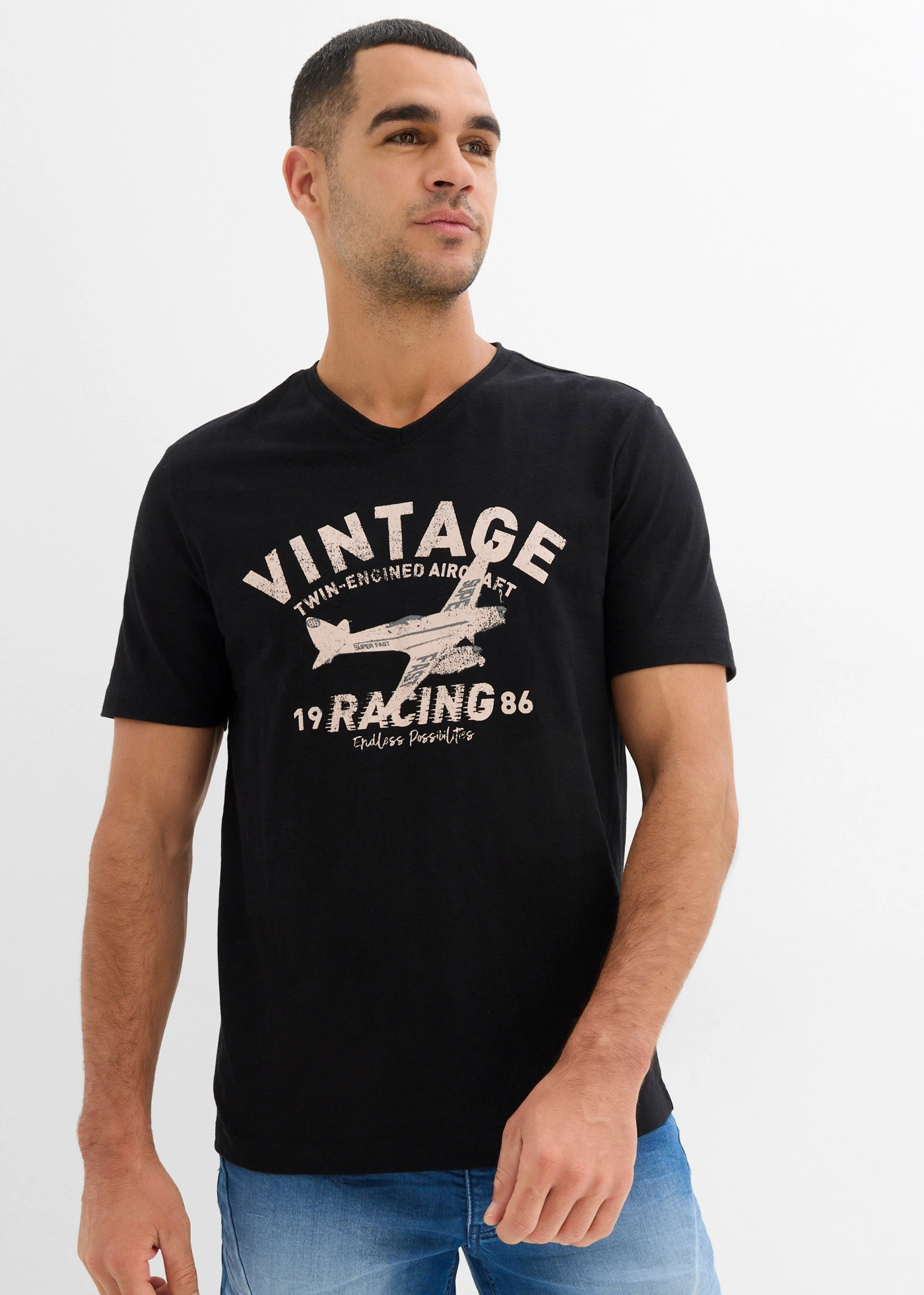 T-shirt van vlamgaren • zwart met print • bonprix online shop