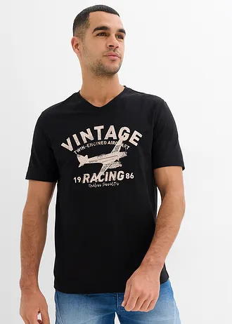 T-shirt van vlamgaren • zwart met print • bonprix online shop