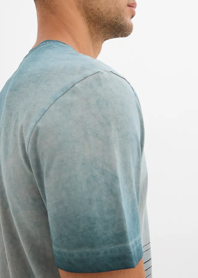 Tricou cu aspect prespălat din bumbac organic • gri-verde cu imprimeu • magazin bonprix