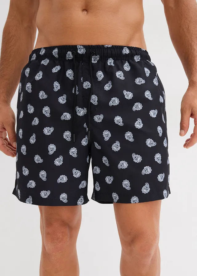 Zwemshort, Kleur: zwart-wolwit paisley