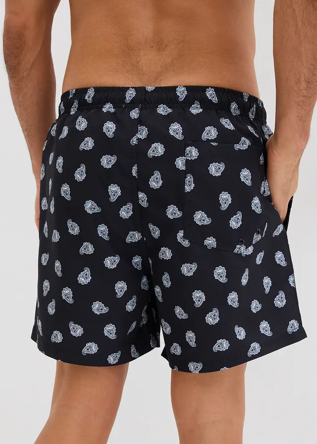 Zwemshort, Kleur: zwart-wolwit paisley