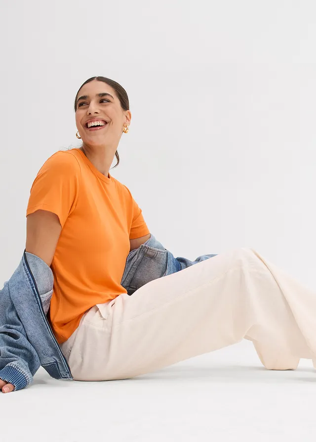 T-shirt van soepele viscose oranje