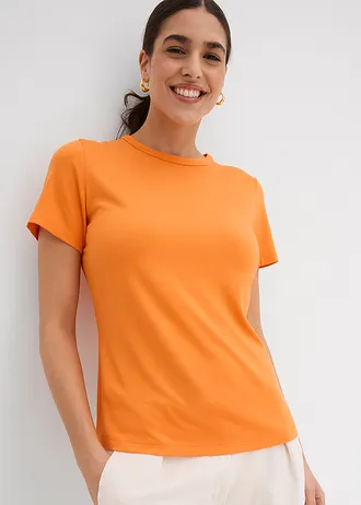 T-shirt van soepele viscose, Kleur: oranje