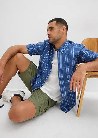 Košile s krátkým rukávem, z čisté bavlny • světlá indigo-přírodní bílo-nebesky modrá kostkovaná • bonprix obchod