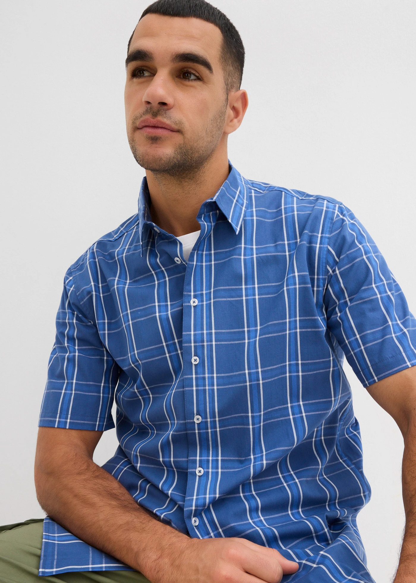 Košile s krátkým rukávem, z čisté bavlny • světlá indigo-přírodní bílo-nebesky modrá kostkovaná • bonprix obchod