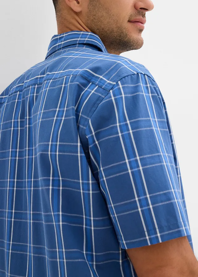 Chemise manches courtes 100% coton • indigo clair/écru/bleu ciel carreaux • product-page.page-title-suffix