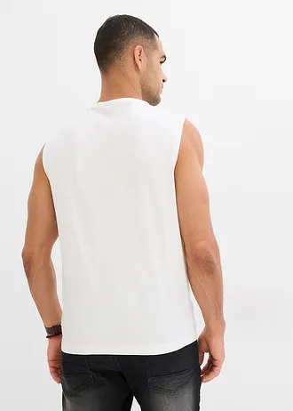 Lot de 2 débardeurs marcel aspect délavé • bleu foncé+blanc imprimé • Boutique bonprix