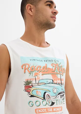 Muscle shirt in gewassen look (set van 2) • donkerblauw+wit met print • bonprix online shop