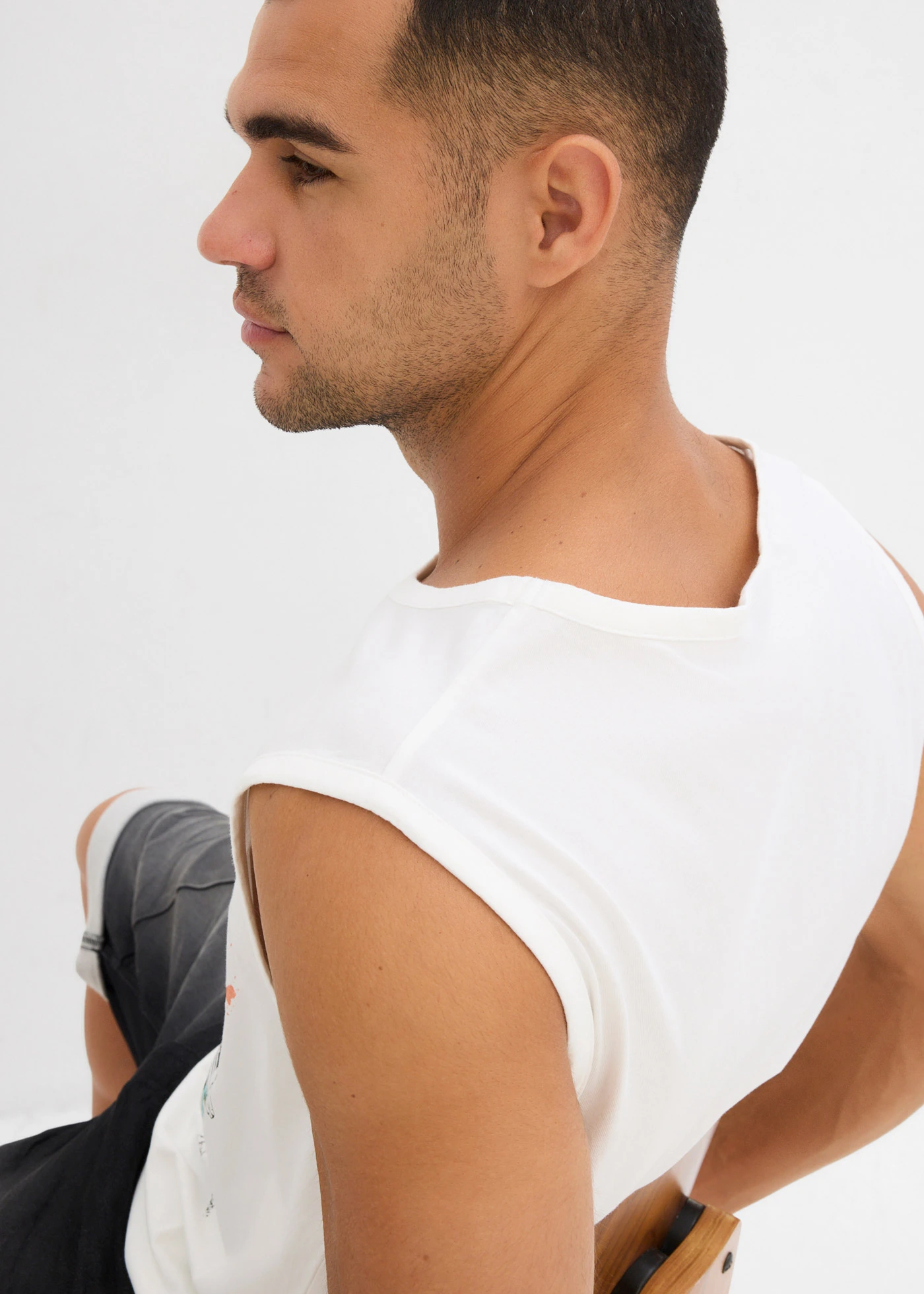 Muscle shirt in gewassen look (set van 2) • donkerblauw+wit met print • bonprix online shop