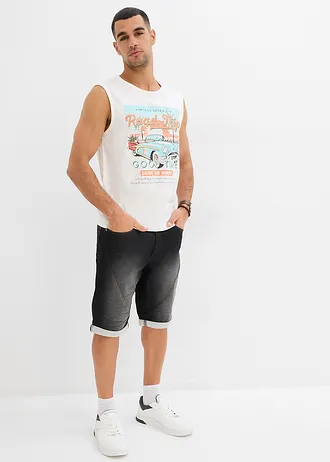 Top bez rukávů se sepraným vzhledem (2 ks v balení), barva: tmavě modrá + bílá s potiskem