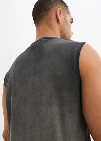 Muscle shirt in gewassen look (set van 2) • donkerolijfgroen+leisteengrijs met print • bonprix online shop