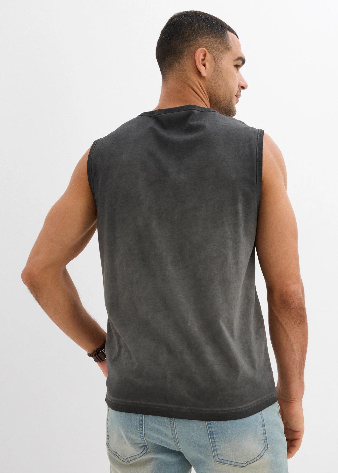 Muscle shirt in gewassen look (set van 2) • donkerolijfgroen+leisteengrijs met print • bonprix online shop