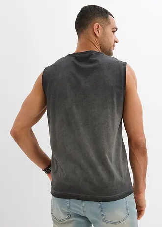 Muscle shirt in gewassen look (set van 2) • donkerolijfgroen+leisteengrijs met print • bonprix online shop