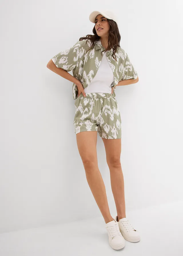 Chemisier en viscose avec imprimé ethnique, Couleur: gris vert/écru imprimé