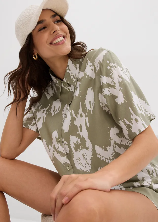 Viscose blouse met korte mouwen • zeegras-wolwit gedessineerd • product-page.page-title-suffix