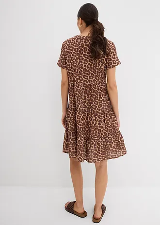 Jurk van zachte mouselline • bruin-middenbruin-kastanjebruin-natuursteen-amandelbeige luipaardprint • bonprix online shop