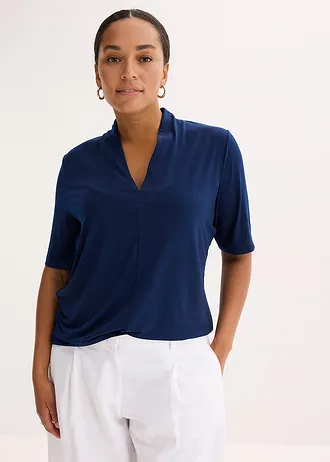 Tričko s kalichovým límcem, barva: tmavě modrá