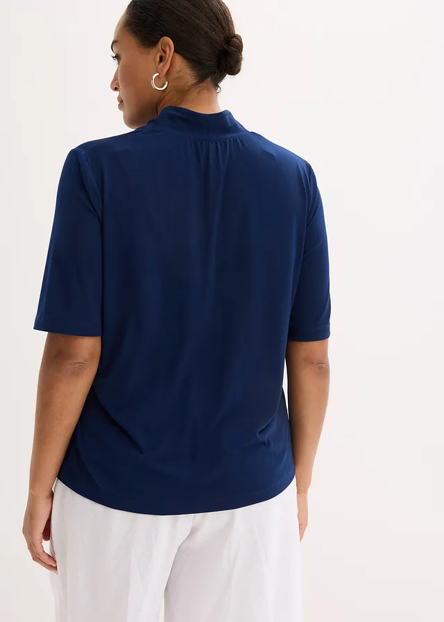 Bluză cu guler tip șal, culoare: bleumarin
