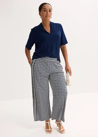 Pantalon en jersey au motif minimaliste, Couleur: bleu foncé-beige naturel-bleu moyen graphique