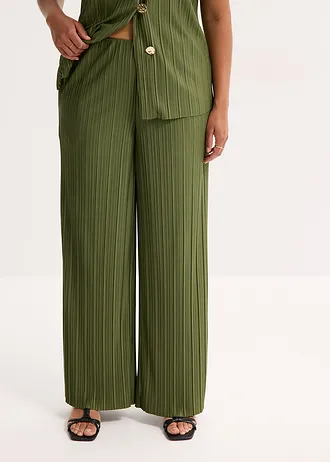 Žerzejové kalhoty s plisováním, barva: tmavě khaki