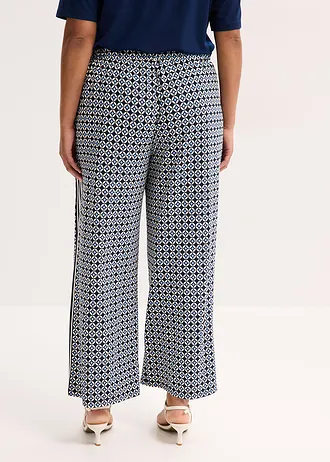 Pantalon en jersey au motif minimaliste, Couleur: bleu foncé-beige naturel-bleu moyen graphique