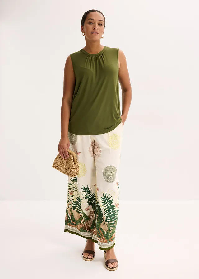 Jersey blousetop, Kleur: donkerkaki