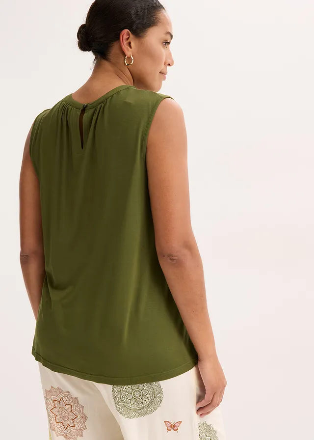 Blouse sans manches en jersey, Couleur: kaki foncé