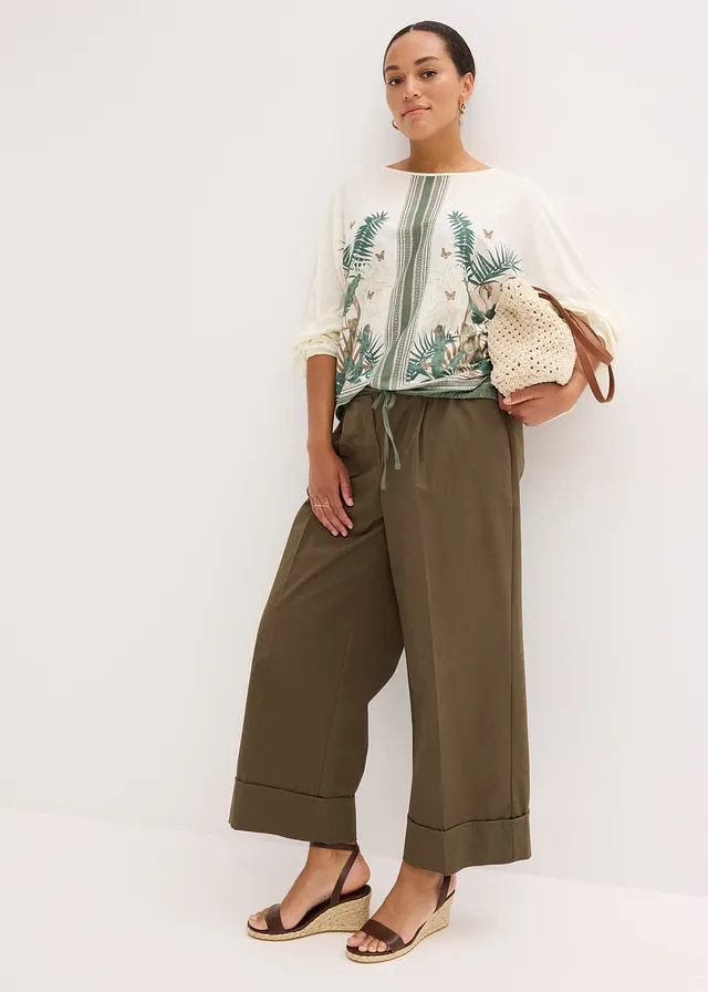 T-shirt tunique imprimé, Couleur: crème imprimé